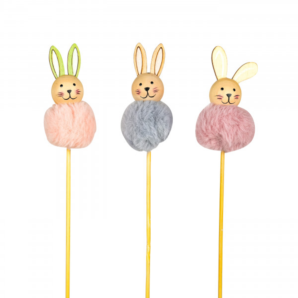 Stecker, Holz, Hase, 34x4.4 cm 3 Farben sort.