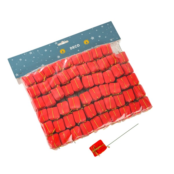 Päckchen am Draht, 25x25mm, rot Samt, Btl./60 St.