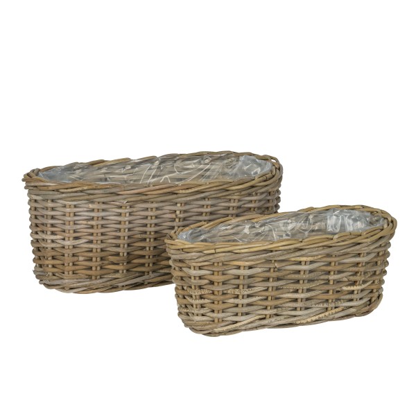 Rattankorb, Pflanzkasten oval, Set/2 41x18xh17, 51x24xh21 cm