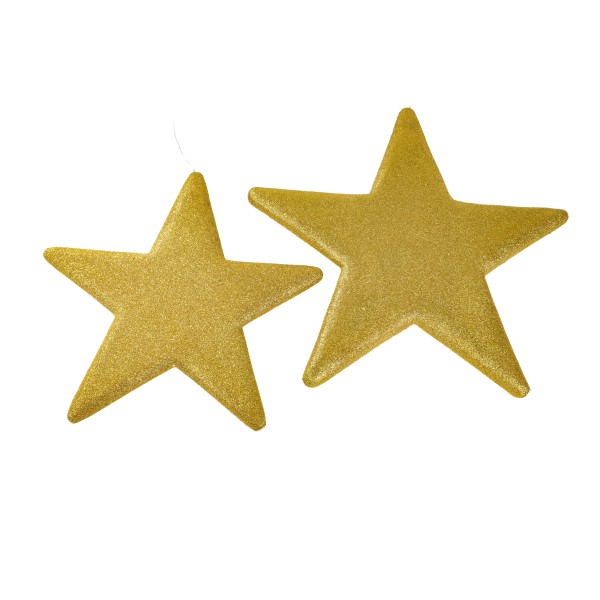 Glitter-Stern, flach, z.hängen, dk.gold