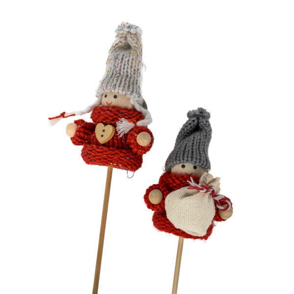 Stoff-Stecker Winter-Kids mit Mütze, rot 4 Mod, sort, Stecker 35 cm