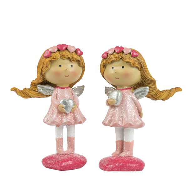 Poly Engel Scarlett m wehendem Haar 2 Mod sort, pink 6,5x4xh11 cm