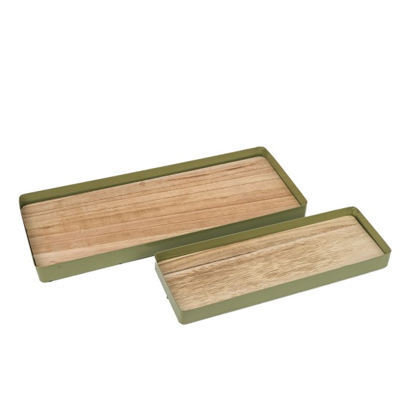 Metall Tablett rechteckig mit Holzboden
