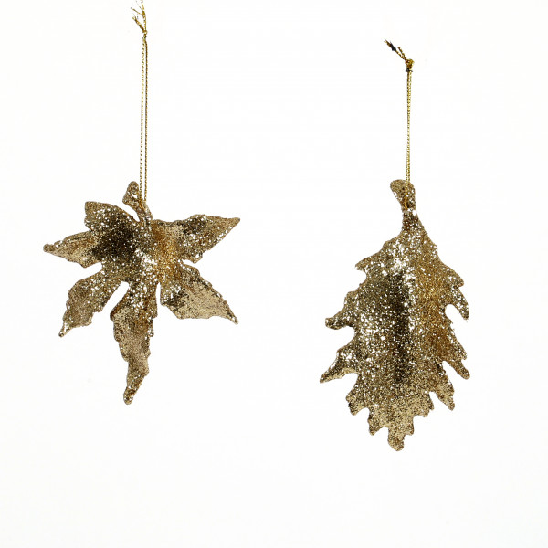 Deko Blatt,Kunststoff beglimmert 2 Modelle, 10 cm