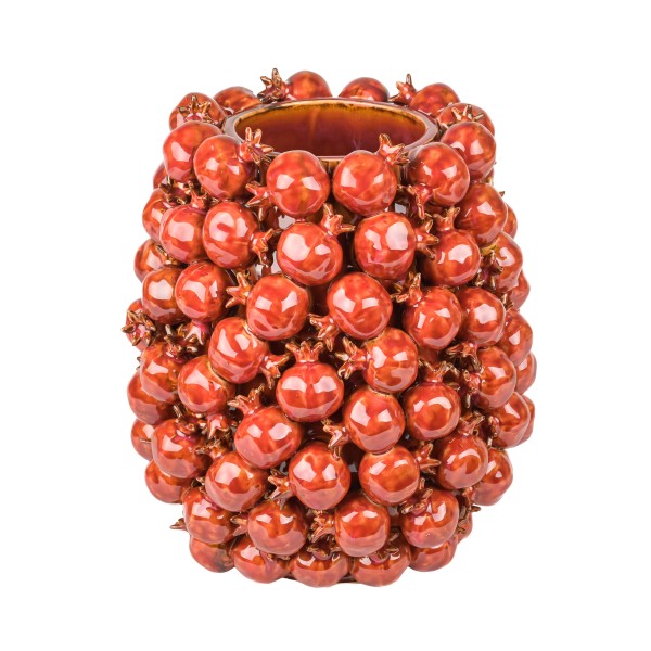 Keramik Objekt Vase mit aufgesetzten Hagebutten,24xh29cm, rot-orange