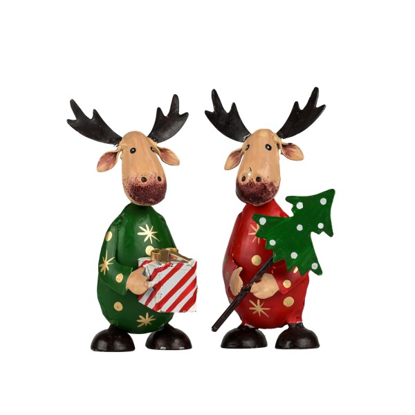 Metall-Rentiere Knut Baum und Geschenk 2 Modelle sortiert 7 x 6 x 12 cm