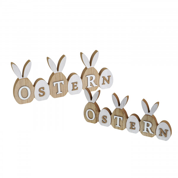 Schriftzug Ostern , Holz, mit Hasen- ohren, natur-weiß