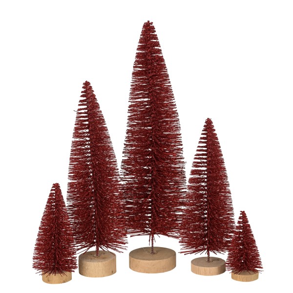 Deko Baum auf Holzfuß, Kunststoff rot-glitter, Höhe