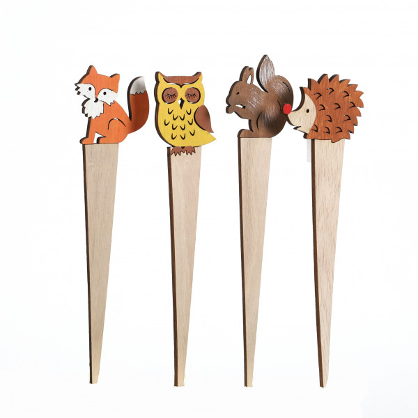 Blumenstecker Herbsttiere Holz 6,5x28 cm, 4 Modelle