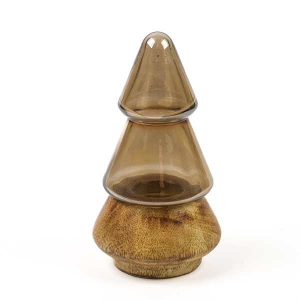 Tannenbaum, 7x11cm, Glas auf Holzbase, Mangoholz