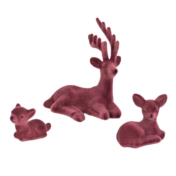Hirsch, liegend, Kunststoff, beflockt bordeaux, 15 cm