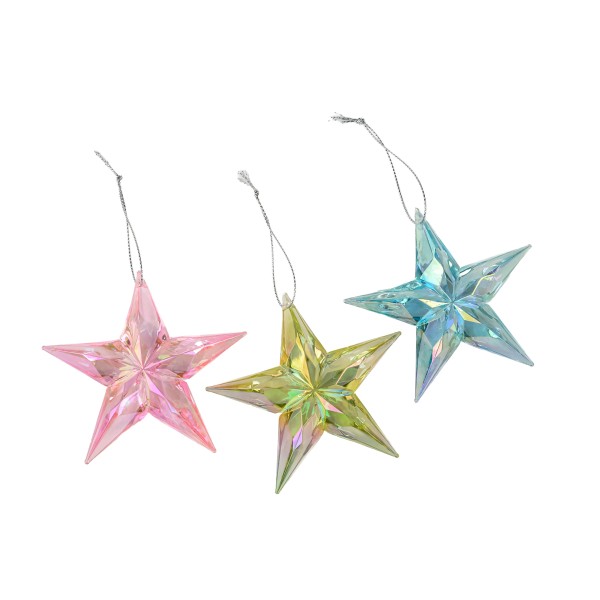 Hänger Sterne holographisch 3farbig sort. pink, blau grün 9,5 cm