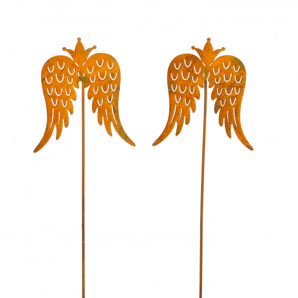 Engelflügelstecker, Metall, mit Krönchen rost, 7.5x28.5 cm