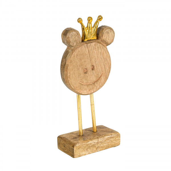 Froschkönig Heinrich auf Holzbase mit goldener Krone, 25x13x5cm