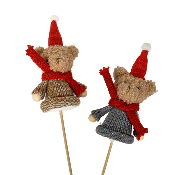 Stoff-Stecker Teddybär, 10cm, mit Schal 2 Mod, sort, Stecker 35 cm