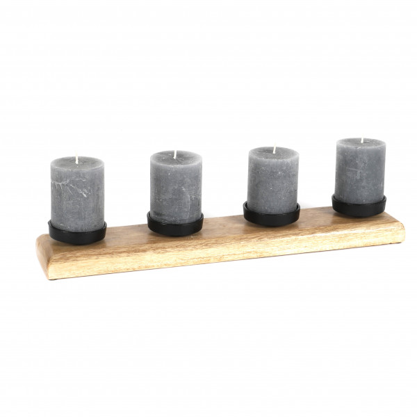 Kerzentray, Mangoholz-Aluguss 50x10x7 cm schwarze Tüllen