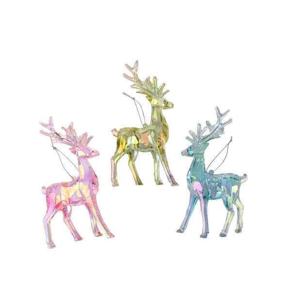 Hänger Hirsche holographisch 3farbig sort. pink, blau grün 14 cm