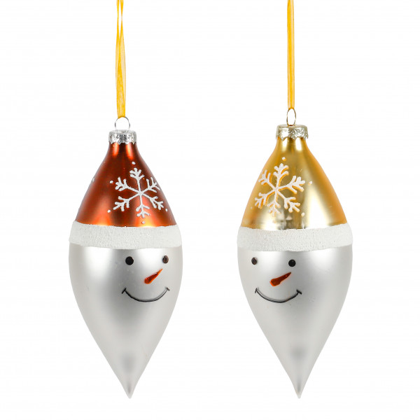 Baumschmuck Schneemanngesicht , Glas gold-braun sort., 6x6x15.5 cm