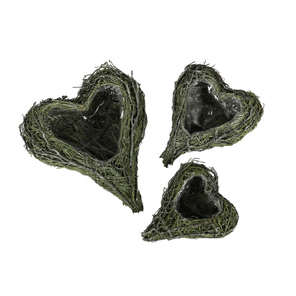 Rattan Pflanz-Herz gerade Form patina-grün