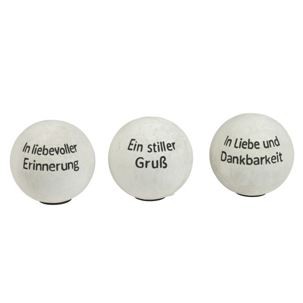 Prosa-Kugel, Keramik 10cm, 3 Trauertexte Dankbarkeit sortiert, weiß antik
