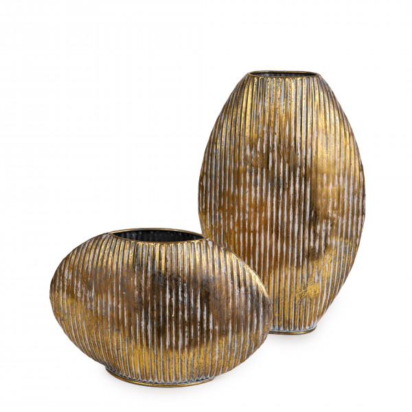 Metall Deko-Vase oval mit Struktur-Ober fläche