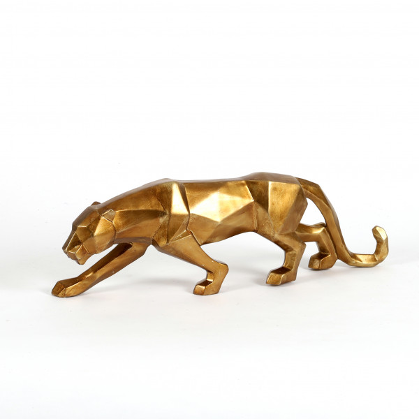 Poly-Leopard schleichend Origami gold 48x10,5x15 cm