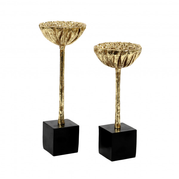 Poly Deko-Lotus gold a.schwarzem Sockel