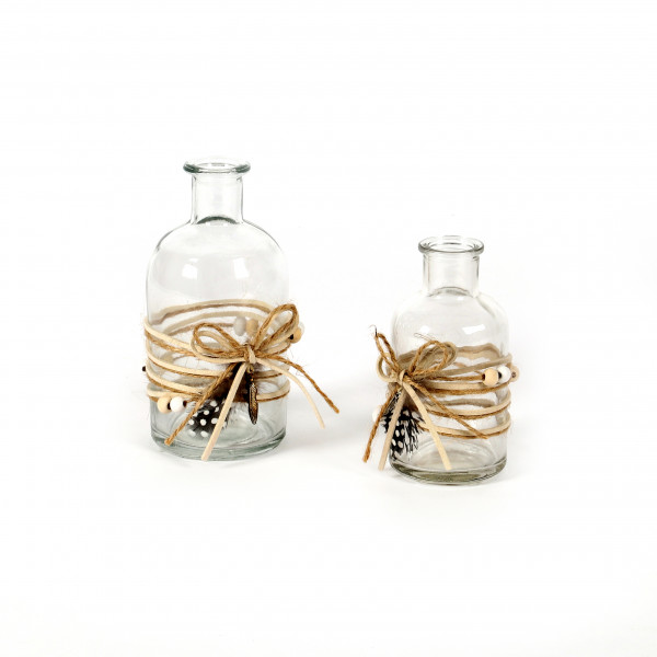 Flasche m.Kordel und Federn