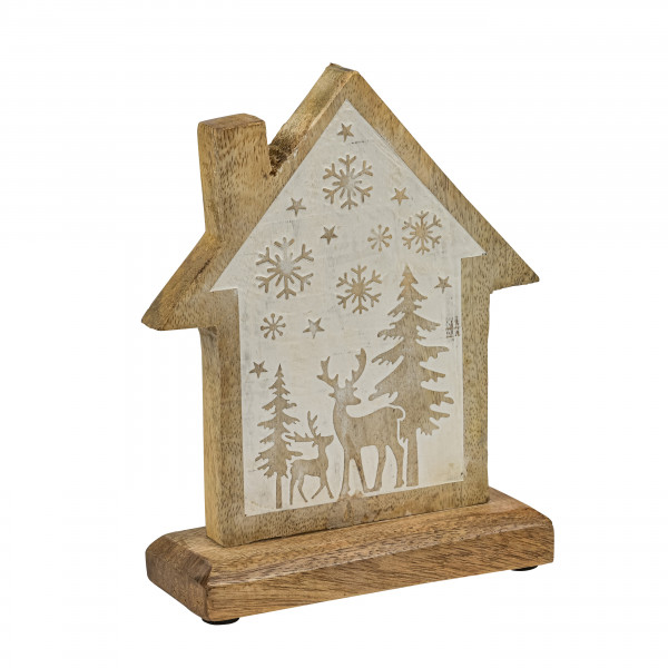Holz-Haus Shiro, mit Waldszene, natur-weiß, 17x14x5cm