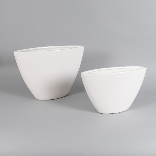 Keramik-Vase Emden, oval weiß