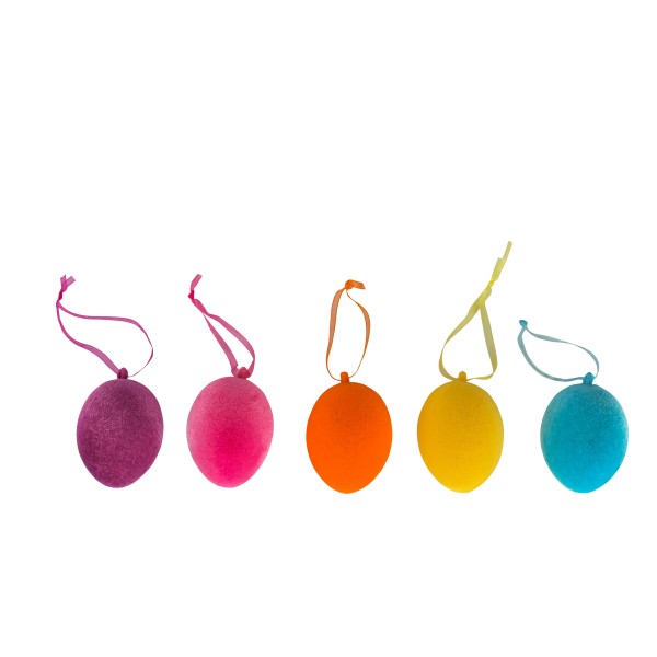 Eier z.hängen,60mm,Btl/20.St. bunt gemischt, Kunststoff beflockt
