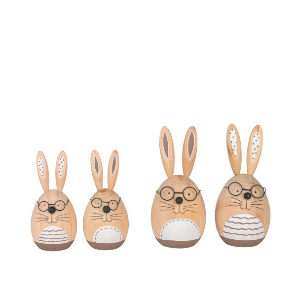 Hase Karl ,Holz,mit Brille, 2 Mod. sort. natur-weiß, 17.5x8.2x8.2 cm