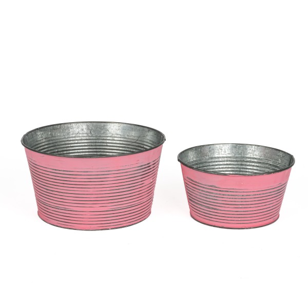 Zink-Schale rund mit Rillen, pink antik