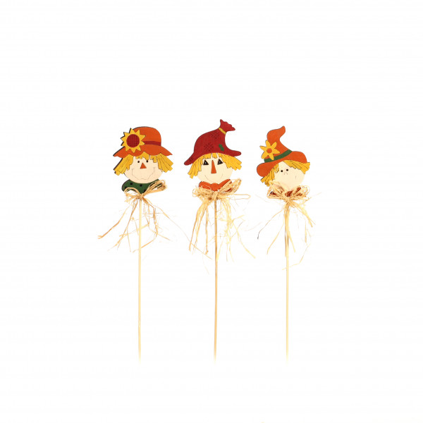 Holzstecker Vogelscheuche,3 Modelle sort , 7,5x1x33cm mit Bastschleife