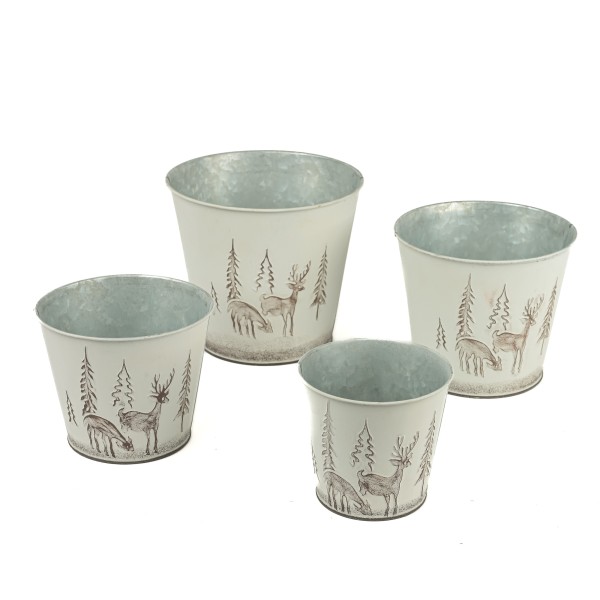 Zink Topf rund, mit Hirsch/Baum Design cream/braun antik