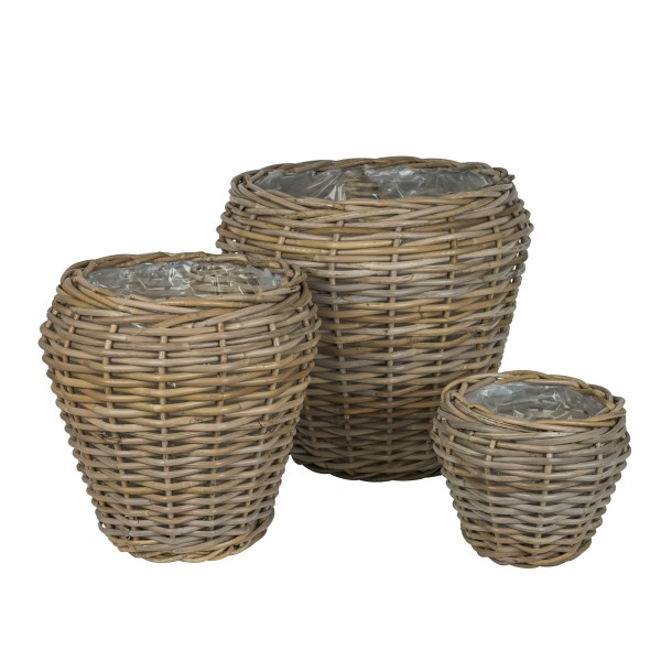 Rattankorb, Topf geschwungen Set/3 20/23xh19, 28x33xh32, 38/43xh40cm
