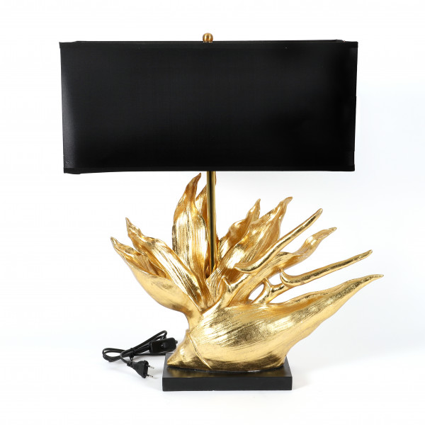 Deko-Lampe Tropical-Flower gold auf schw.Fuß, Schirm innen gold,50x49xh.65cm