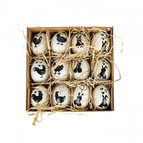 Hühnereier bemalt,Tray/12, Hase liebt Möhre Huhn liebt das Ei