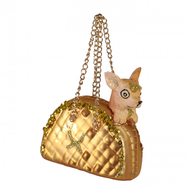Baumschmuck Handtasche/Fiffi , Glas gold, 8x3.5x8.5 cm