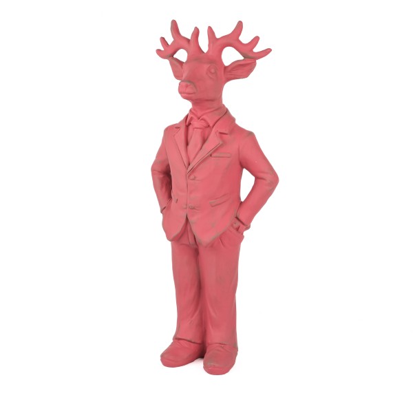 Poly Hirsch Gentleman , 20x13x49cm, stehend, dk.rot antik