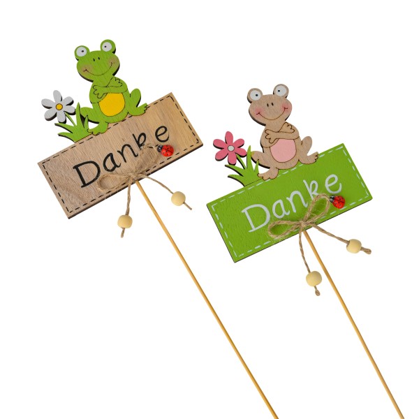 Stecker, Holz, Frosch Danke ,grün-natur 10x31 cm, 2 Mod. sort.