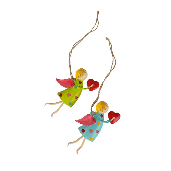 Engel fliegend mit Herz,13x3x7cm, Metall,2Farben sort,zhängen