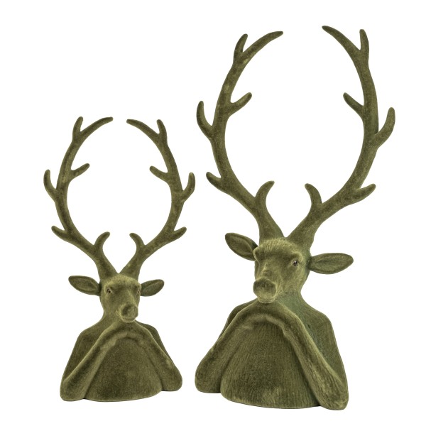 Büste Hirsch,Kunststoff, beflockt waldgrün