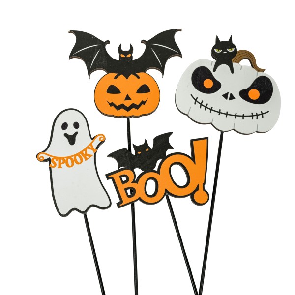 Holzstecker Halloween , 10x32 cm 4 Mod. sort.