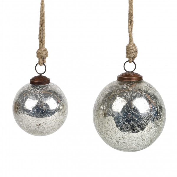 Glas-Baumkugel glänzend silber, mit Jute band