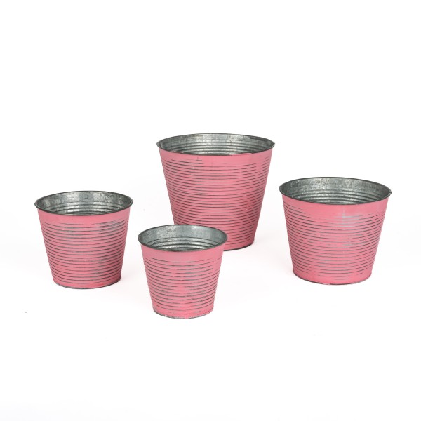 Zink-Topf mit Rillen, pink antik