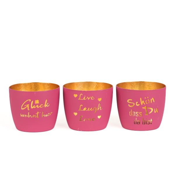 Metall-Windlicht mSpruch,d pink,3Sprüche sort.,10x8,5cm