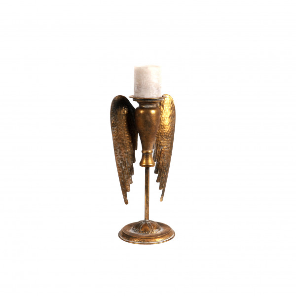 Metall Kerzenleuchter mit Flügeln, antik gold, auf Fuß H41 cm