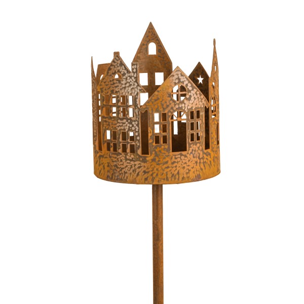 Metall-Gartenstecker Haus, für Flamm- Schale, D18cm Länge 85 cm
