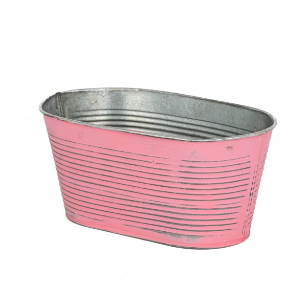 Zink-Jardiniere oval mit Rillen, pink -antik, 18x11h 8,5 cm